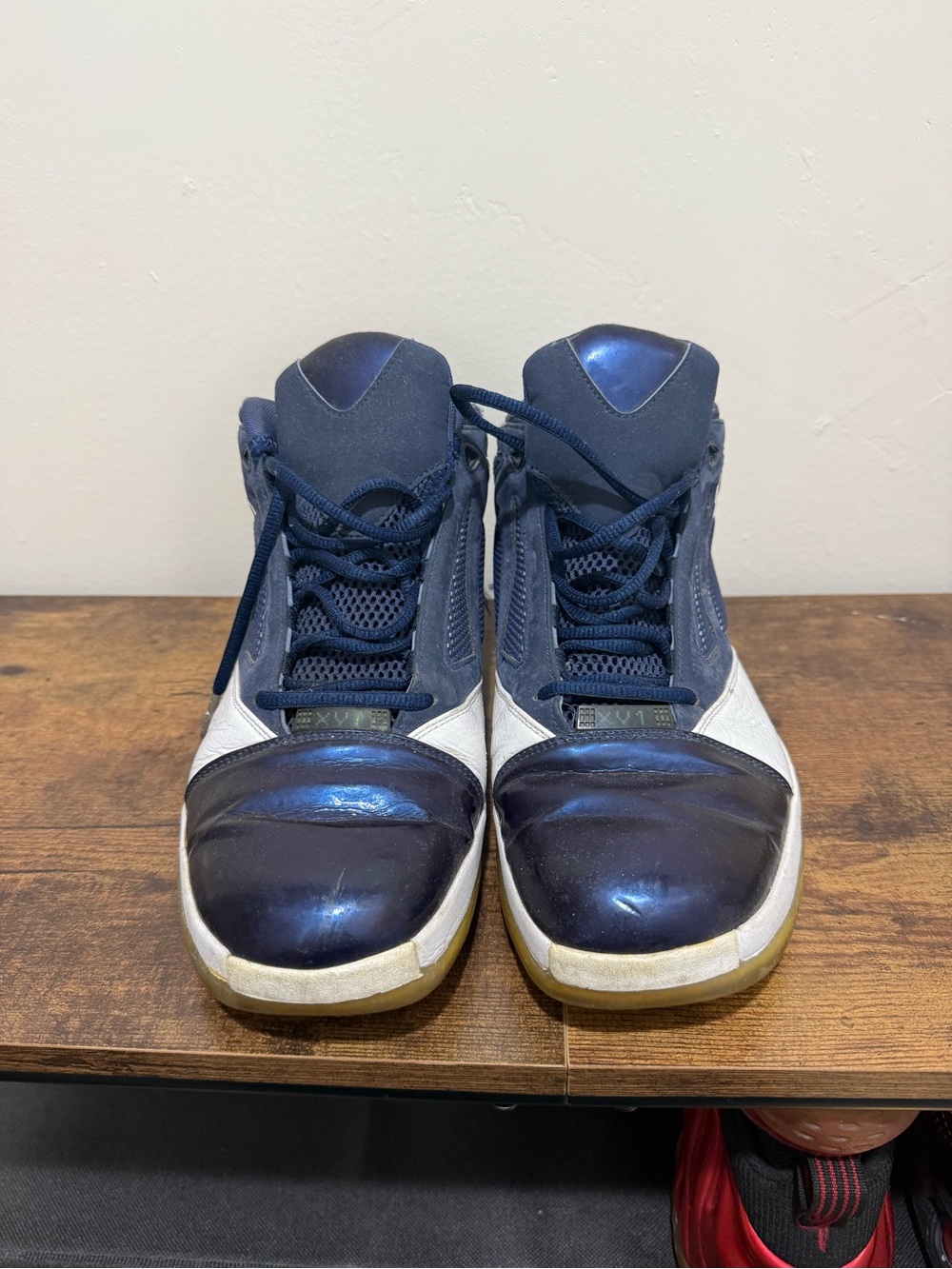 Jordan Navy and White High-Top Basketball Sneakers
